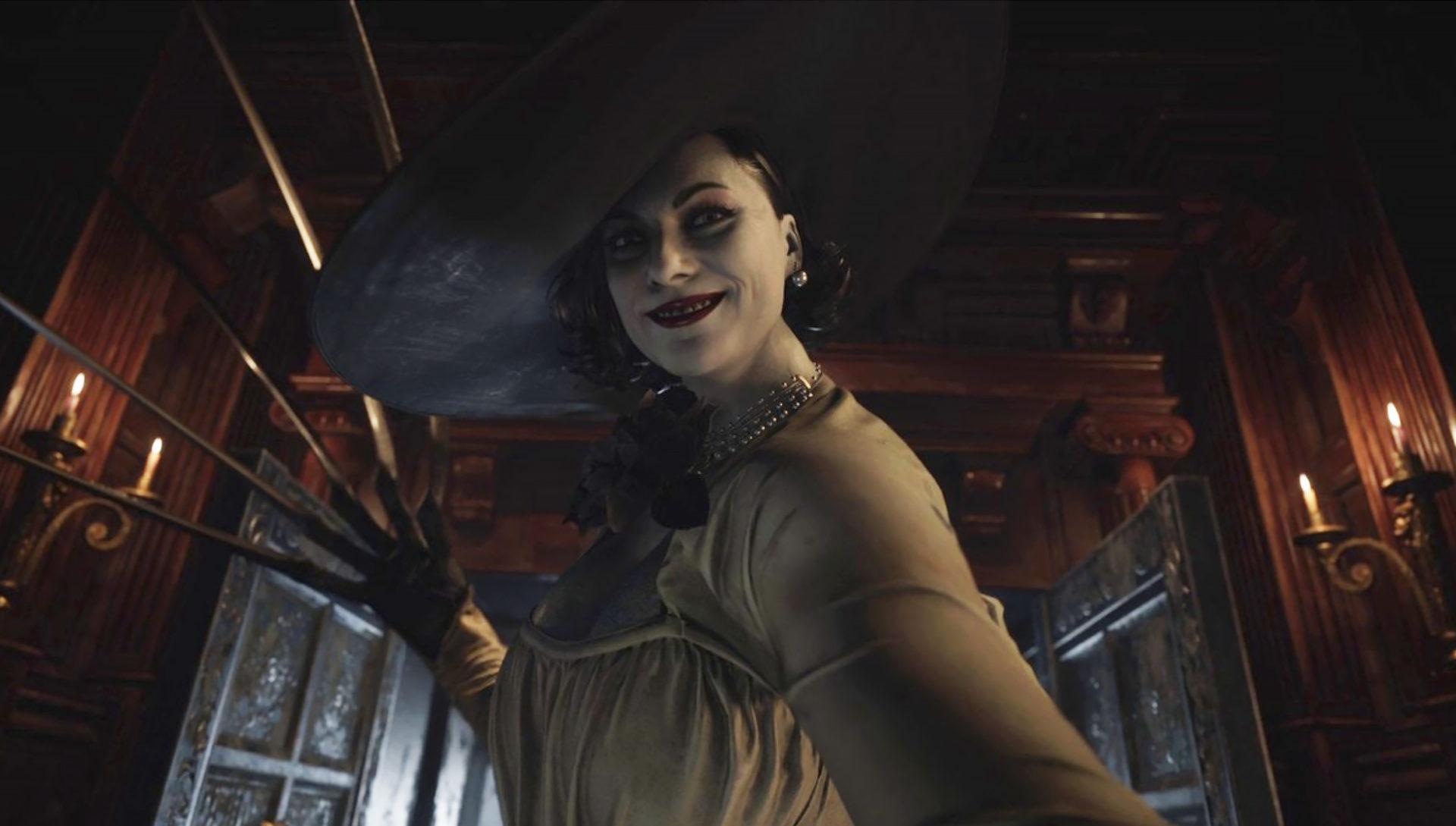 Screenshot of Alcina Dimitrescu in Resident Evil Village trailer.