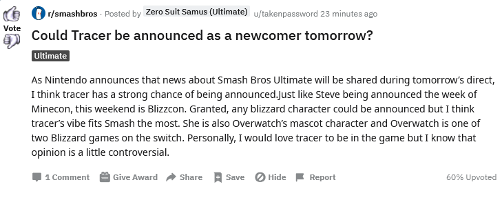 Tracer in Smash Bros theory
