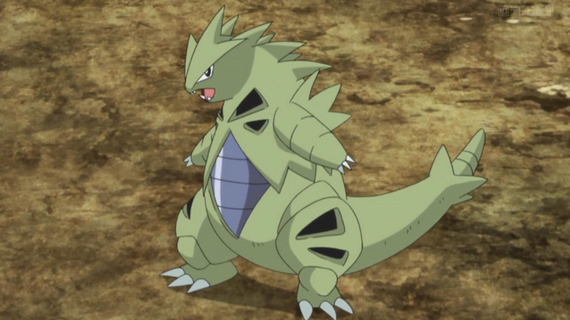 Screenshot of Tyranitar from the Pokemon anime.