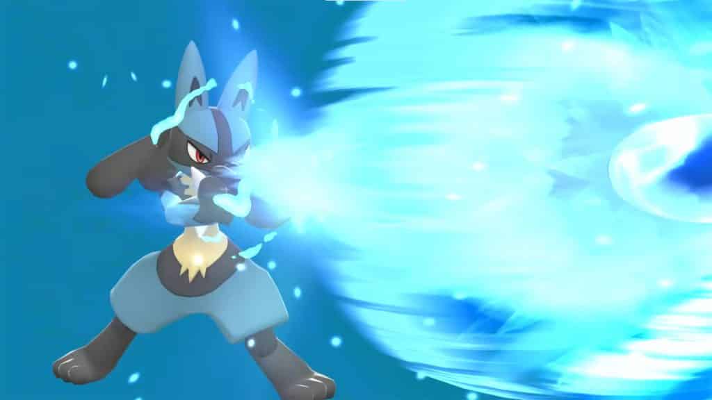 Pokemon Brilliant Diamond & Shining Pearl Lucario using Aura Sphere trailer screenshot