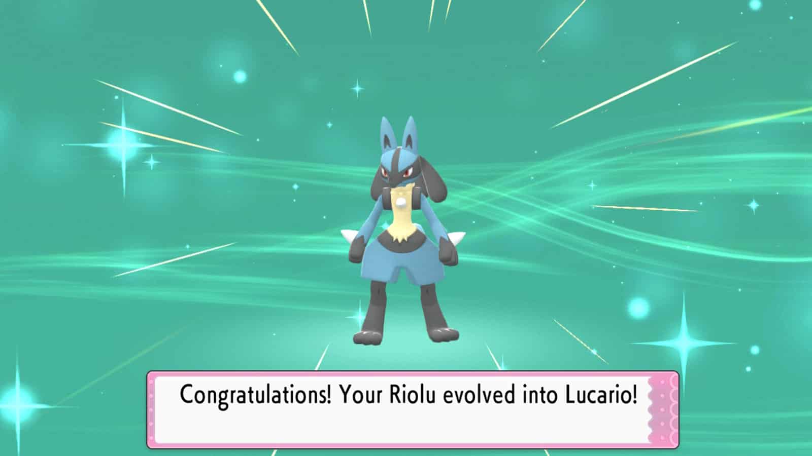 Pokemon Brilliant Diamond & Shining Pearl screenshot of Lucario Evolution