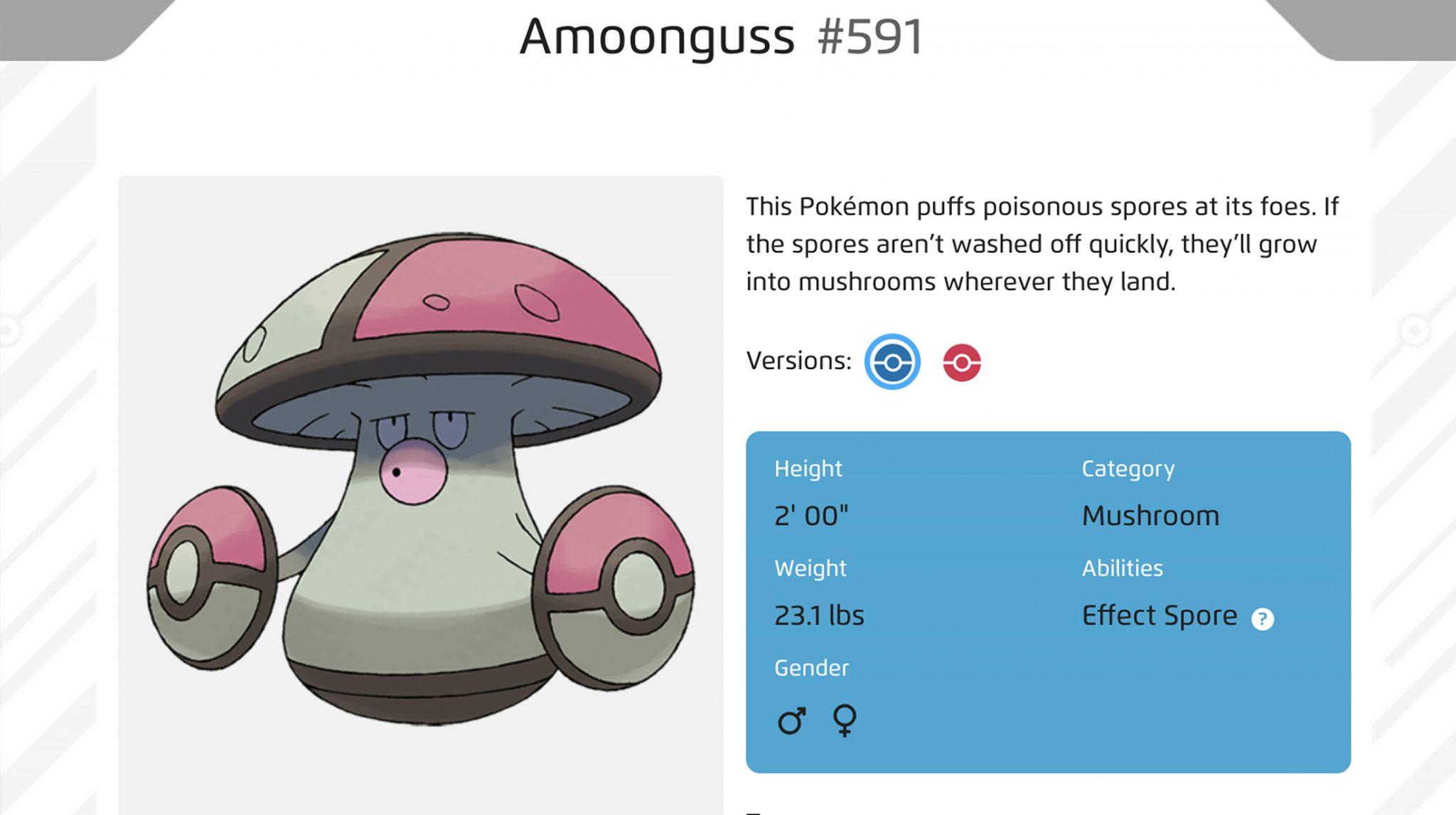 Pokemon Pokedex entry for Amoonguss screenshot.