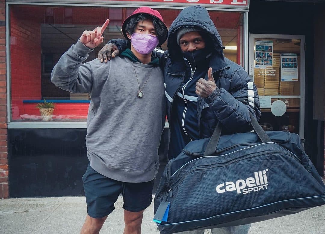 phillipqvu and homeless man mike after donation