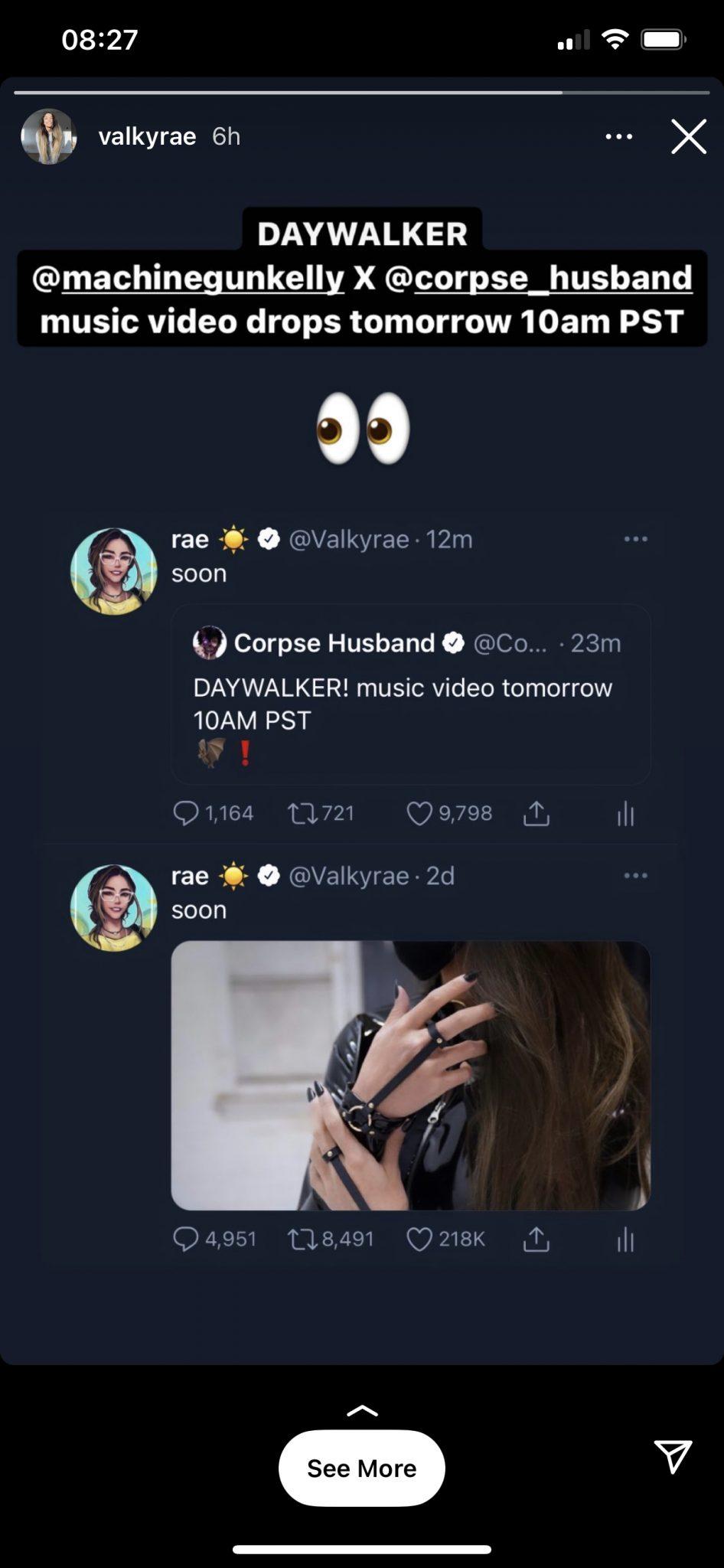 Valkyrae teasing involvement in Corpse X MGK Daywalker video