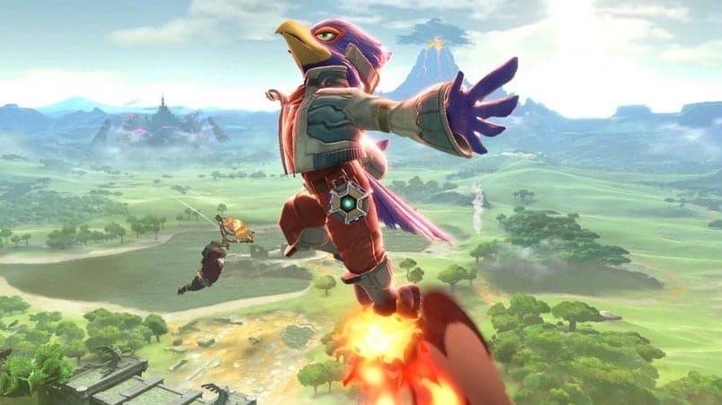 Falco leaps into the air in Smash Ultimate