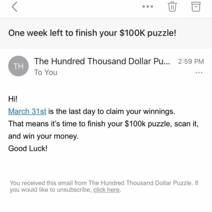 100k puzzle email march