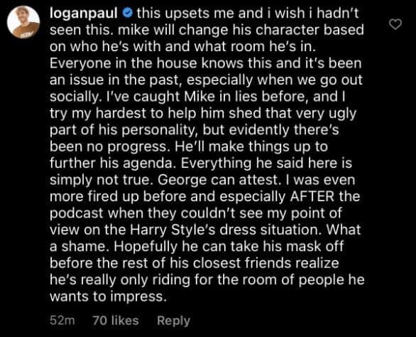 Logan Paul instagram comment