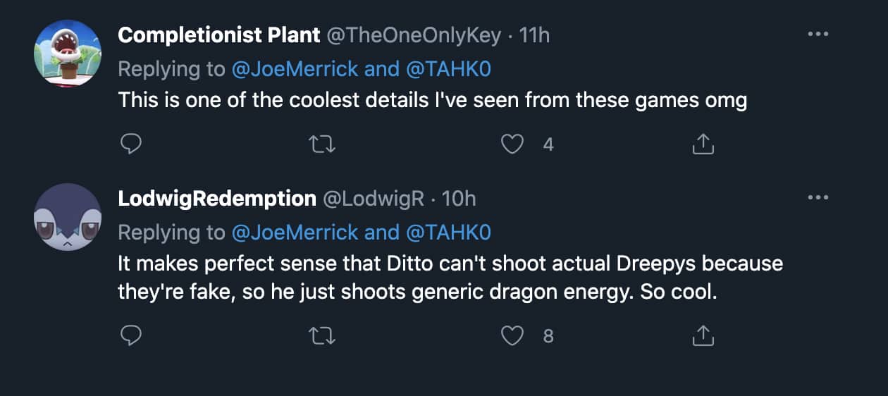 Screenshot of Pokemon fans reacting to Ditto tweet