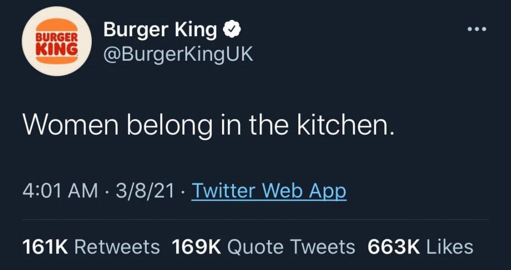 Burger King "Women belong in the kitchen" tweet