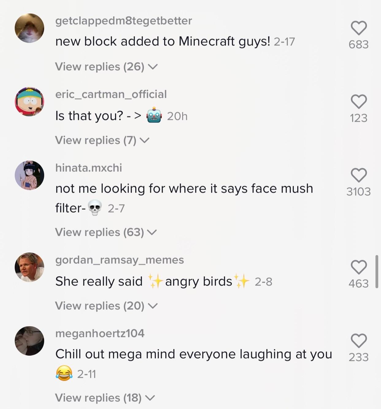 Screenshots of a comment section on TikTok
