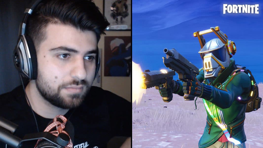 SypherPK and a Fortnite character with two guns