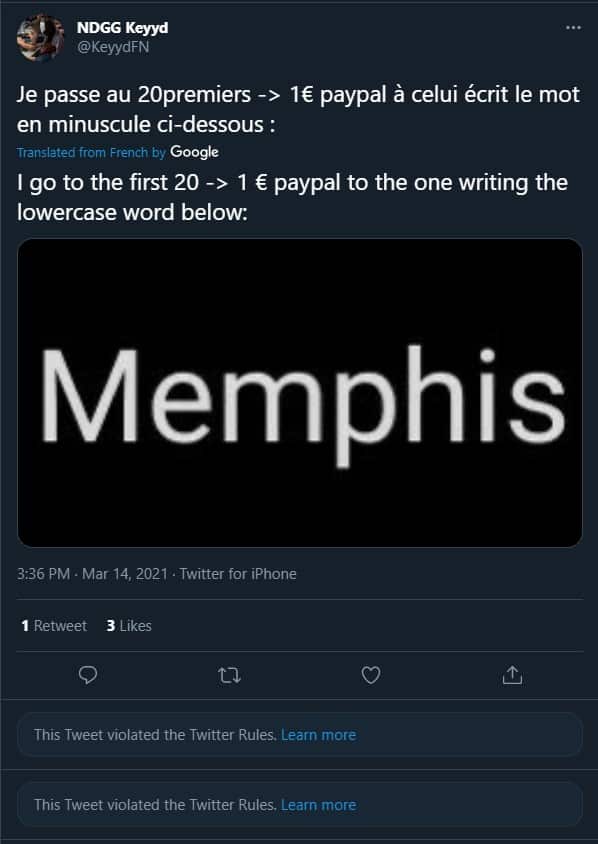 Screenshot of tweets violating rules for use of Memphis