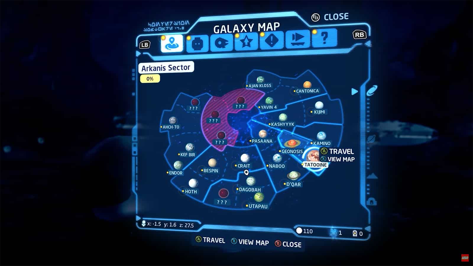 Galaxy Map in Lego Star Wars Skywalker Saga