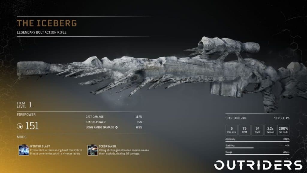 Outriders The Iceberg Legendary Rifle