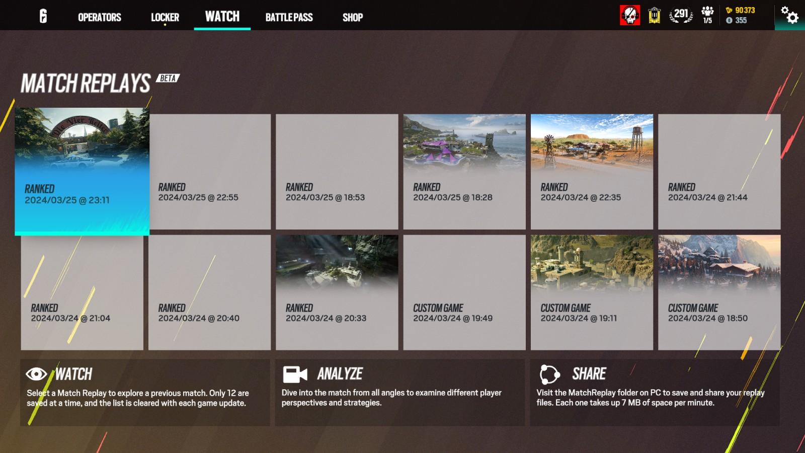 An image of Rainbow Six Siege match replay menu.