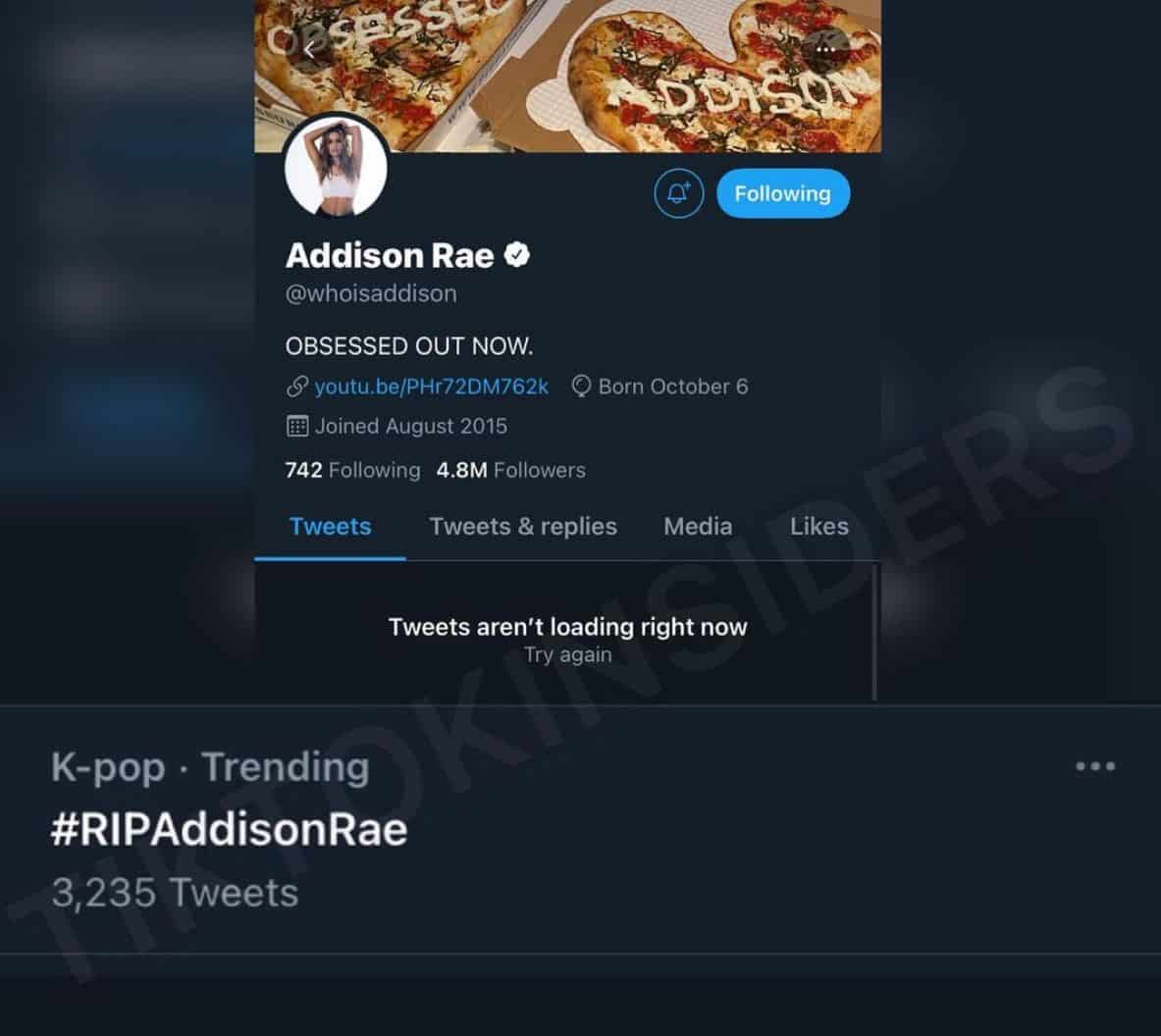 RIP Addison Rae hashtag spreads on Twitter