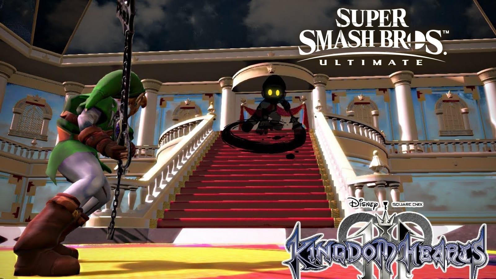 Link fights Mario in Kingdom Hearts Smash Ultimate
