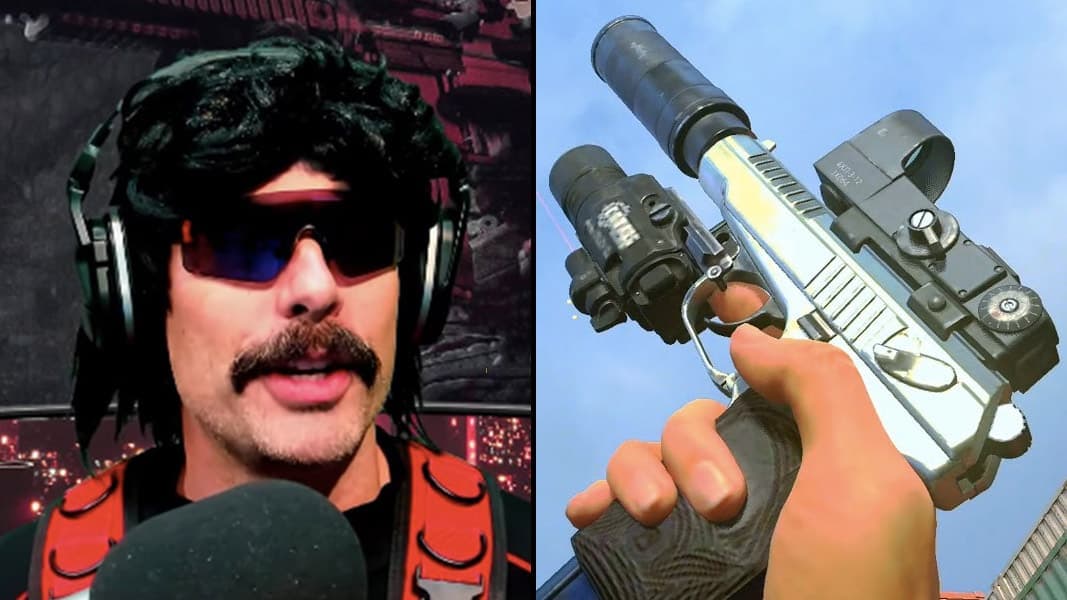Dr Disrespect talking to mic and Sykov pistol in Warzone