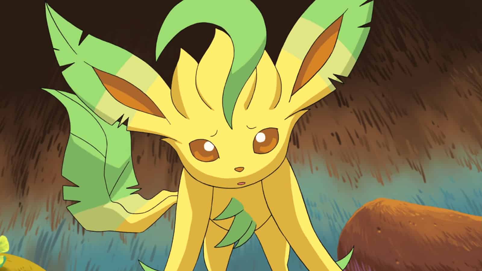 An image of Leafeon in the Pokemon anime, of of the best Grass-types