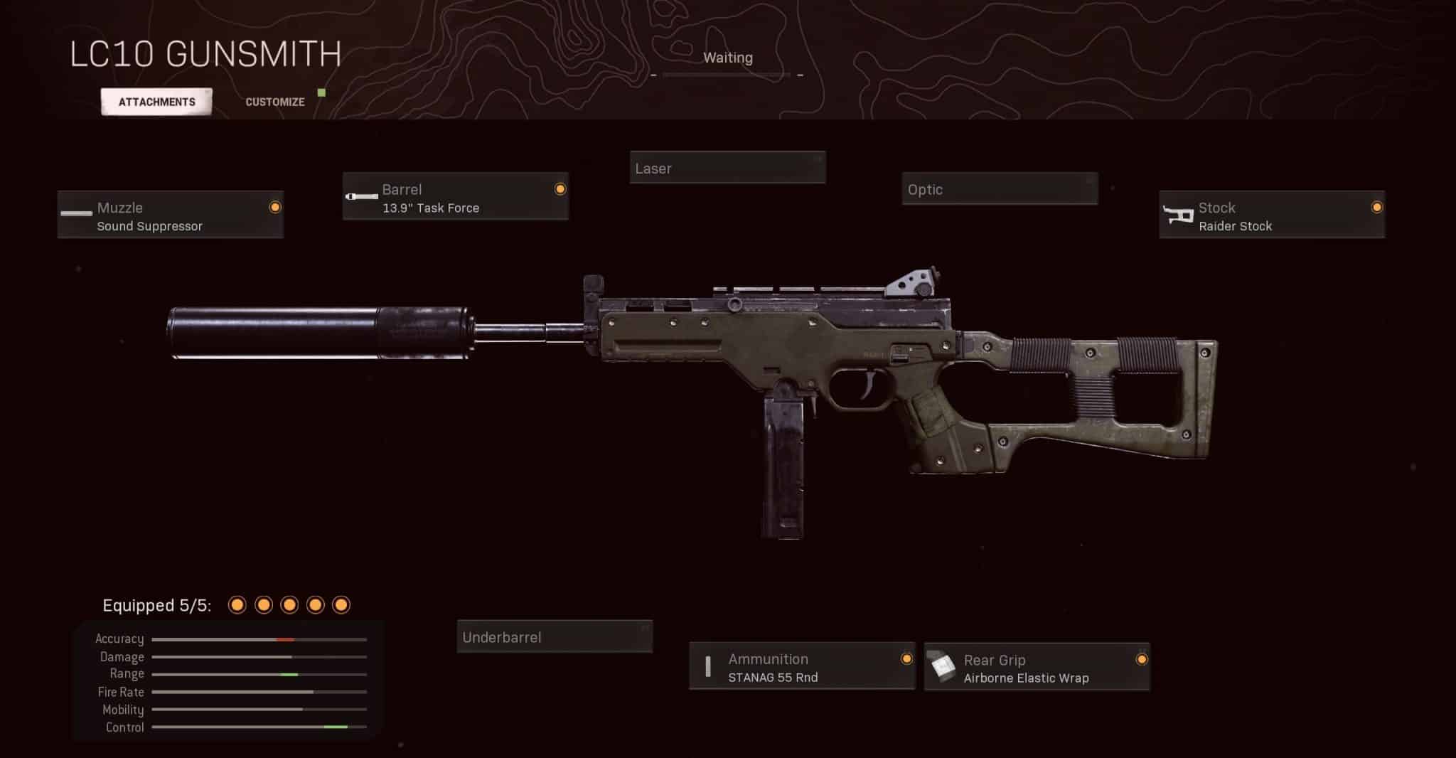 in-game screenshot of the LC10 loadout in the warzone gunsmith armory