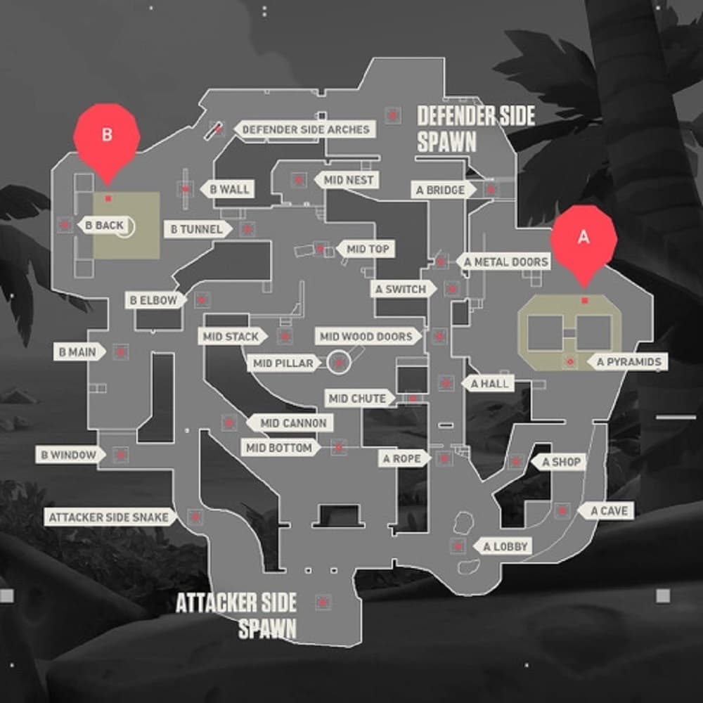 All callouts and map locations in Valorant's Breeze