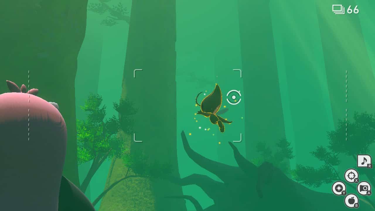Celebi flying by Bewear in New Pokemon Snap