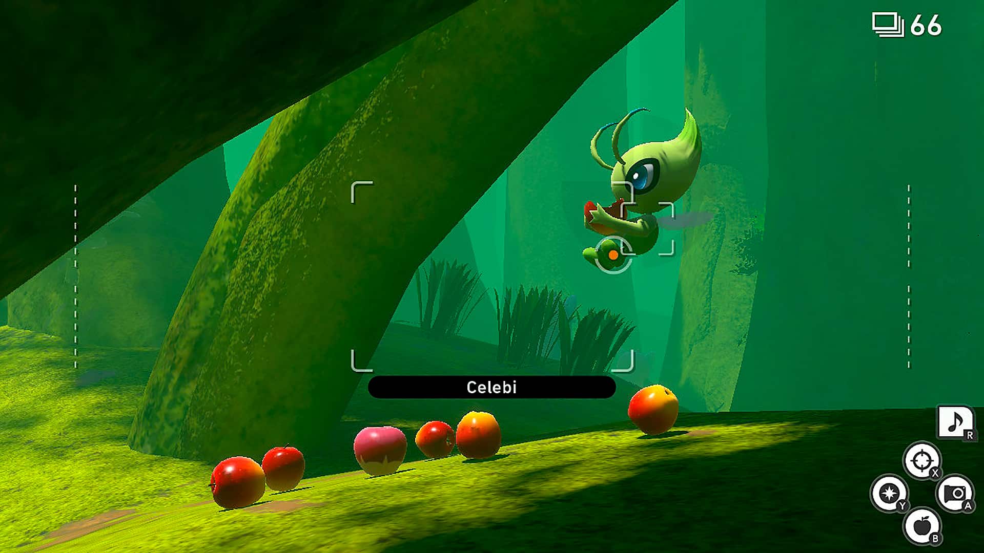 Celebi eating apples in New Pokemon Snap