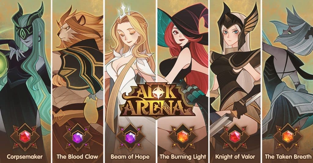 Artwork showing different heroes from AFK Arena