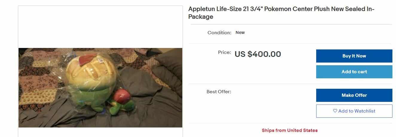 Pokemon Appletun Plush selling on Ebay