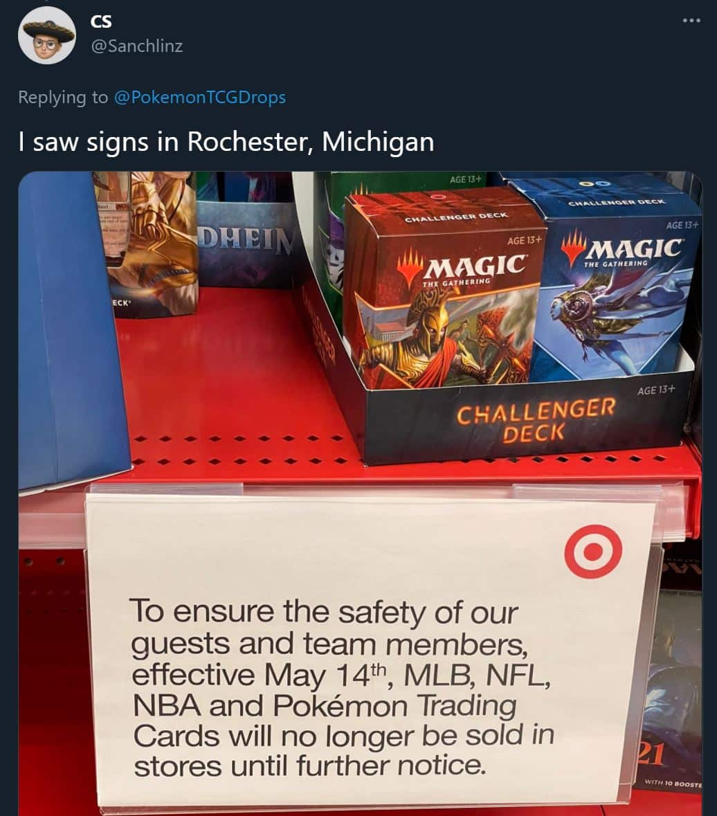 Target signs stating that they will no longer be selling Pokemon Cards