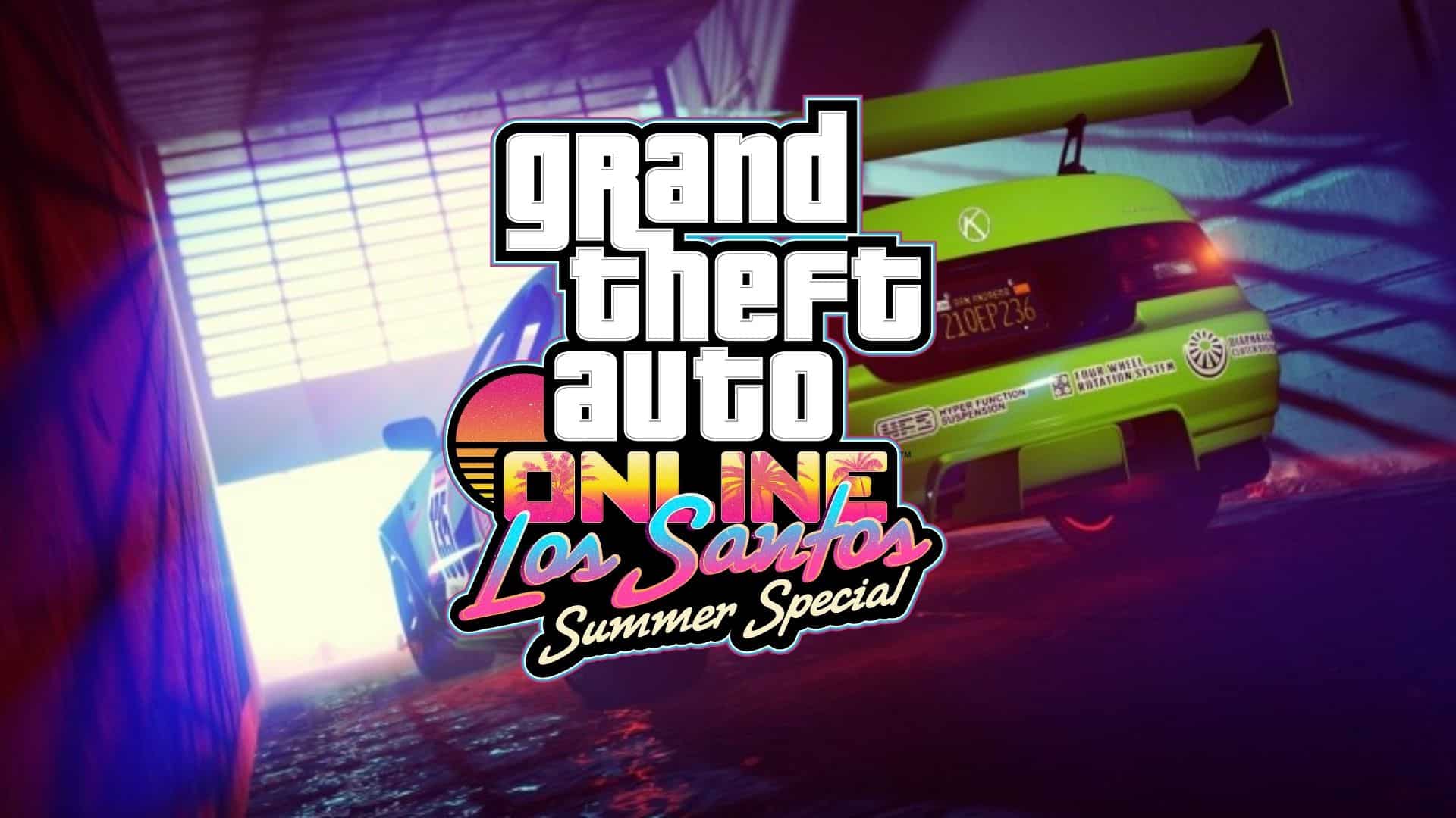 GTA Online summer special logo and green race car