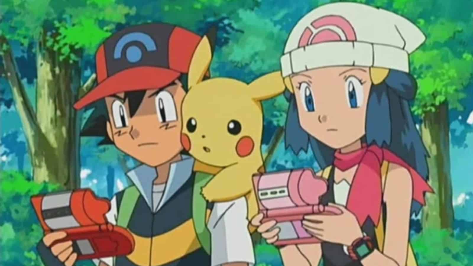 Ash Ketchum and Dawn using their Pokedex in the Pokemon anime