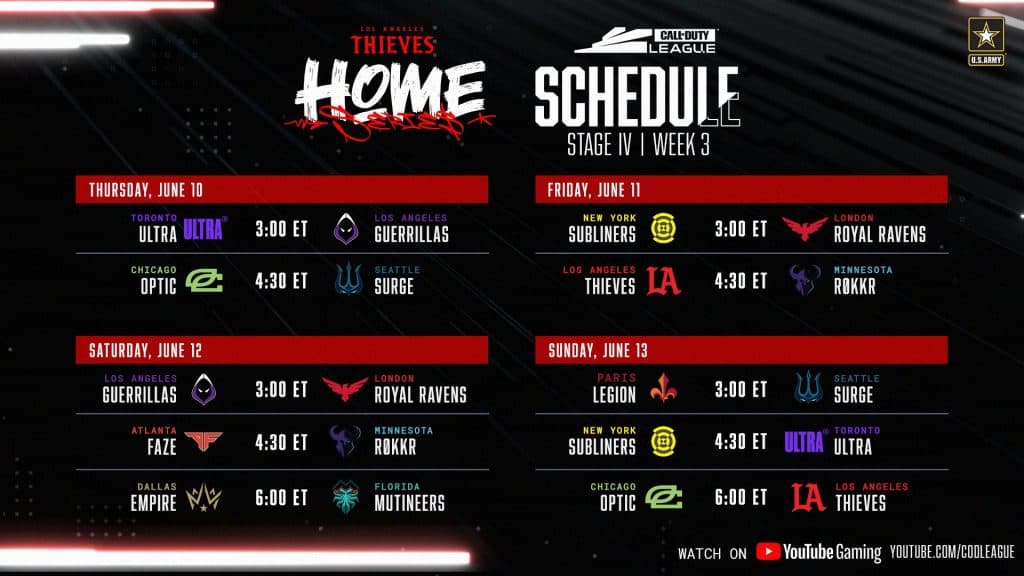 LA Thieves Home Series schedule