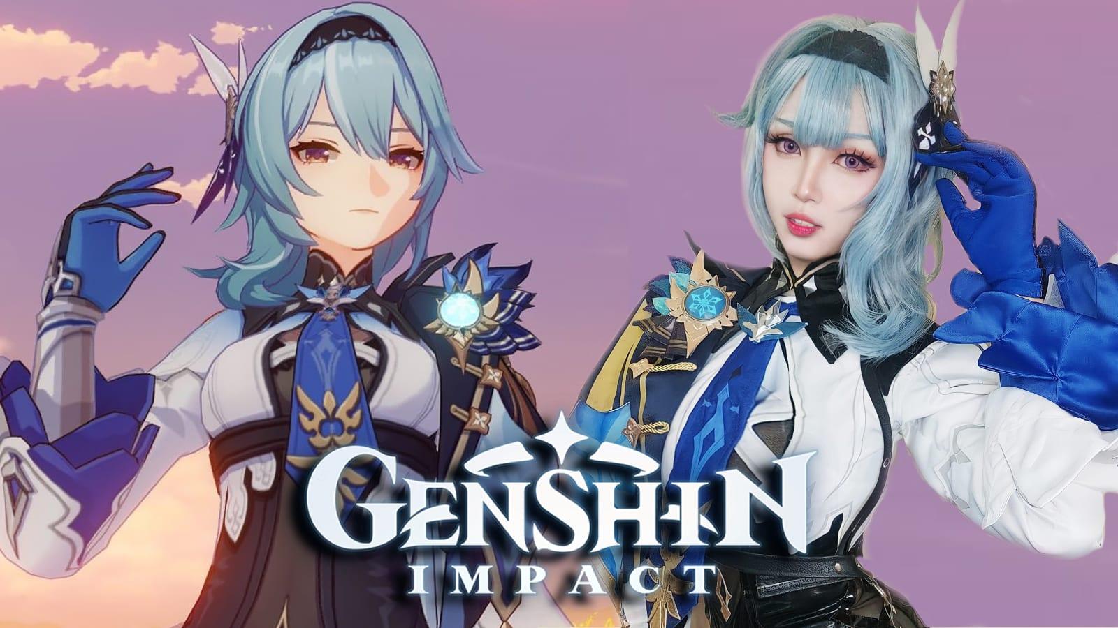Eula from Genshin Impact next to cosplayer