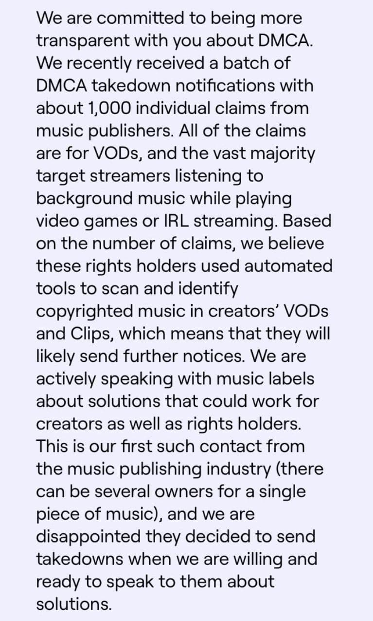Screenshot of email from Twitch about DMCA