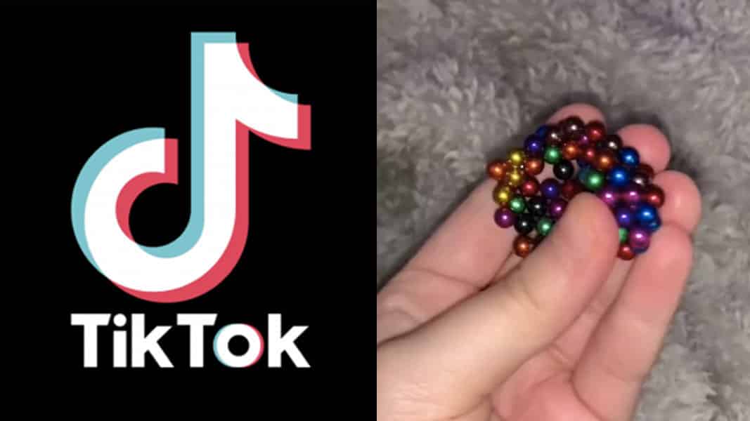 TikTok logo and magnetic balls challenge