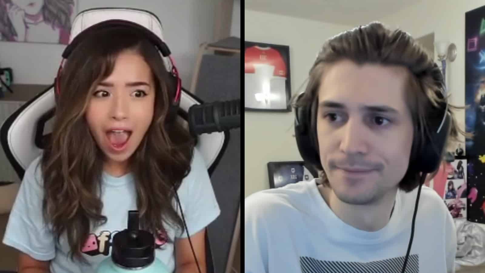 Two pictures, both of Pokimane and xQc streaming.