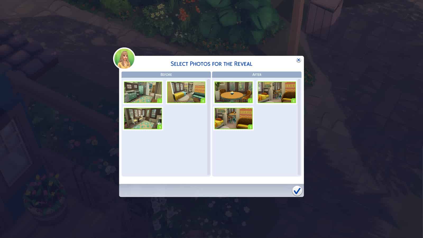 Before and after photos in The Sims 4 Dream Home Decorator