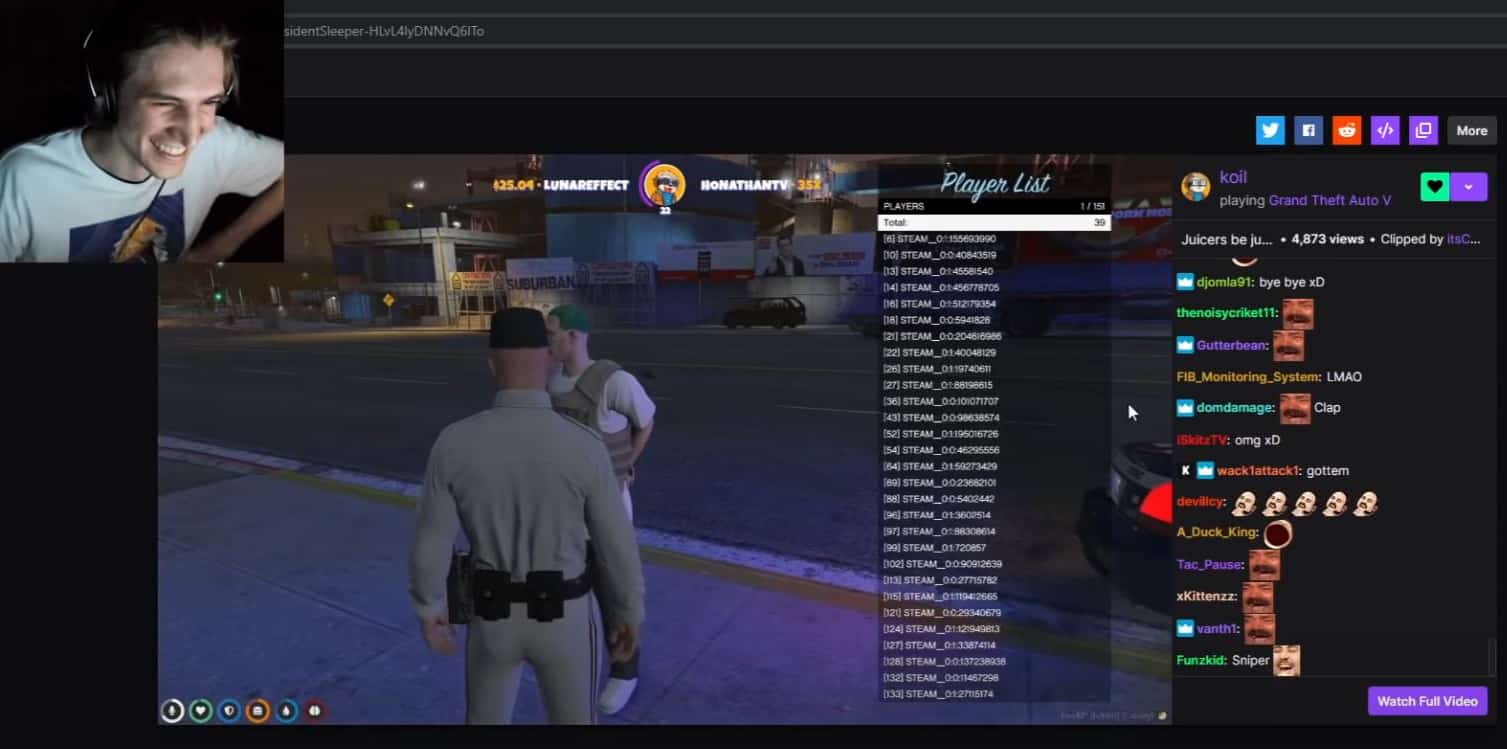 xQc laughs at GTA RP streamer sniper getting banned