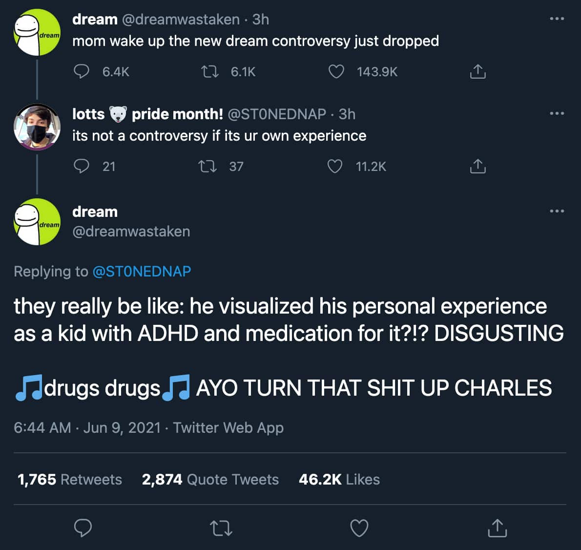 Dream tweets about ADHD controversy