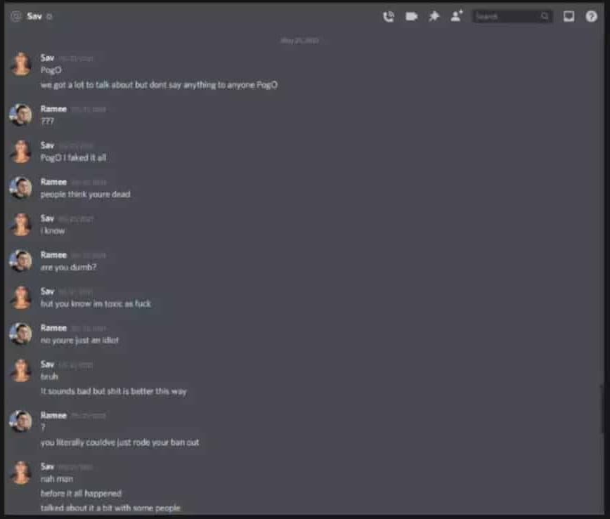 Reportedly leaked Discord messages from SAVx