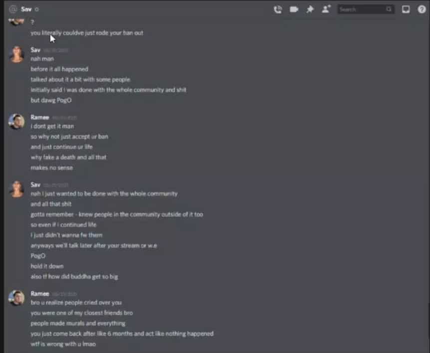 Reportedly leaked Discord messages from SAVx