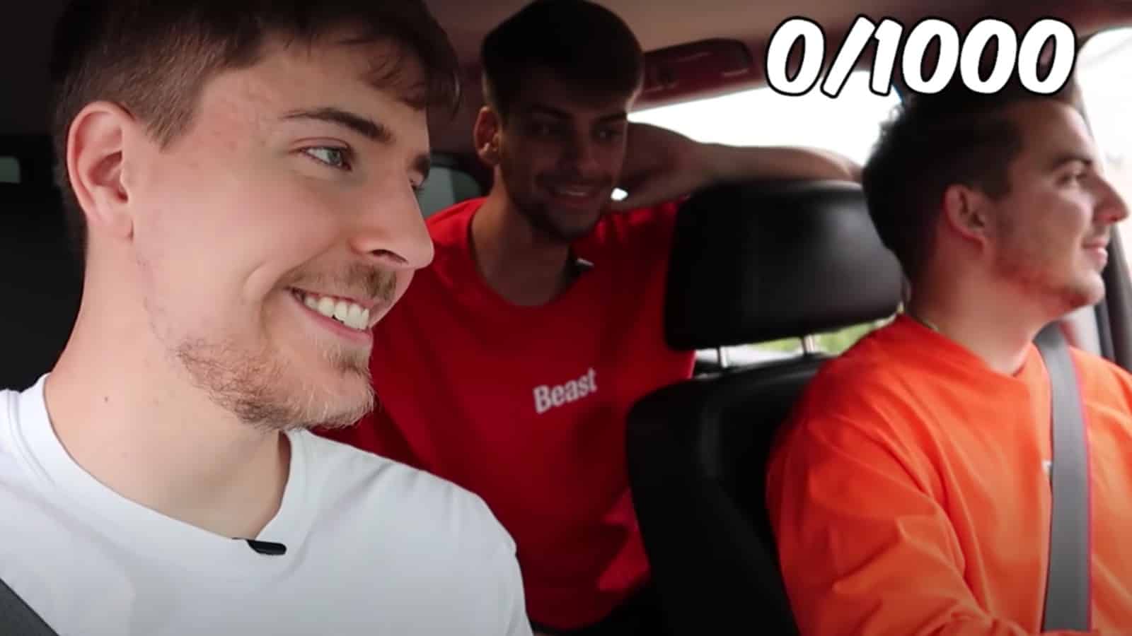 MrBeast in a car with friends