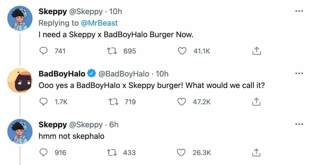 Skeppy and BadBoyHalo talk on Twitter