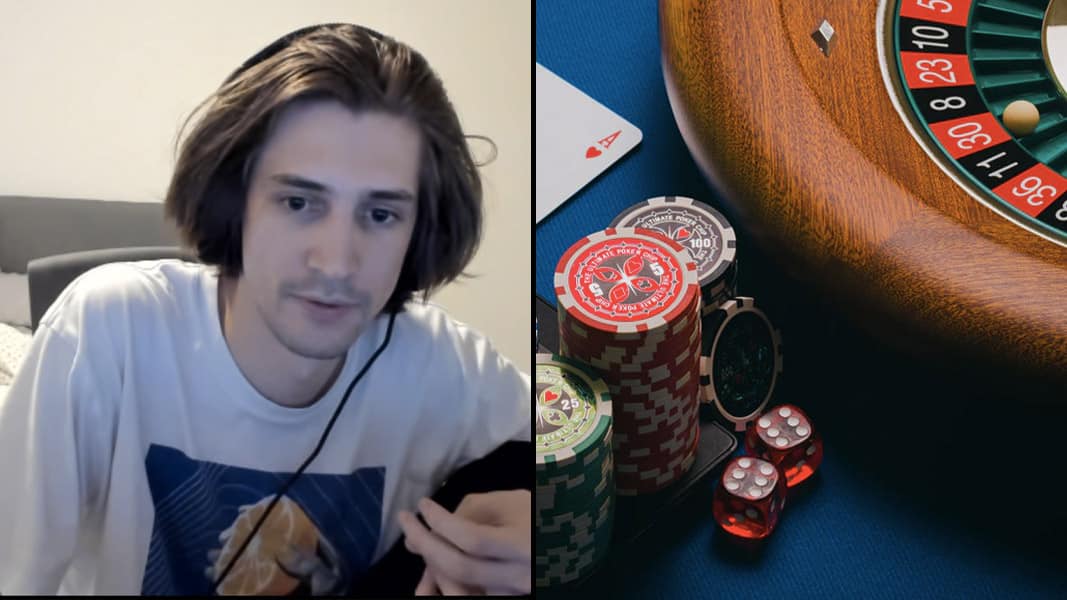 xQc next to roulette table and casino chips