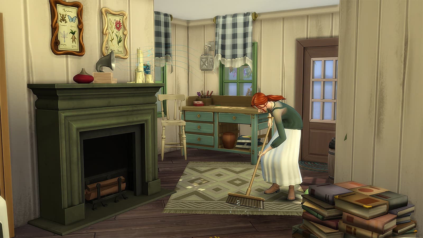A Sim using a mop with the Bust the Dust mod by Zero