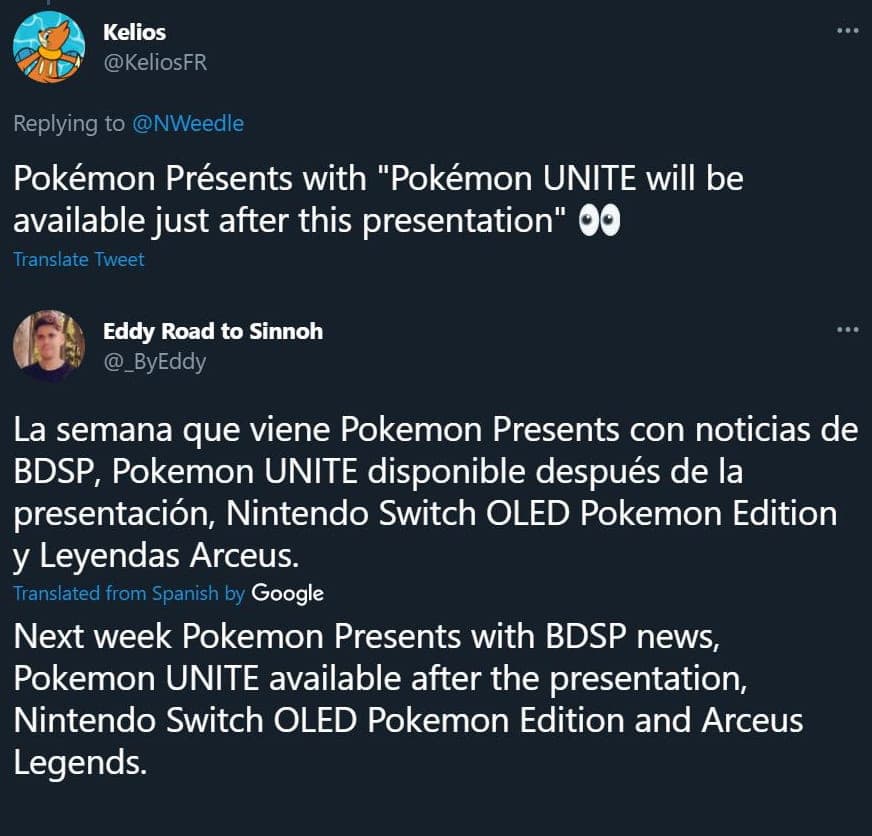 Pokemon Presents Unite rumor tweets