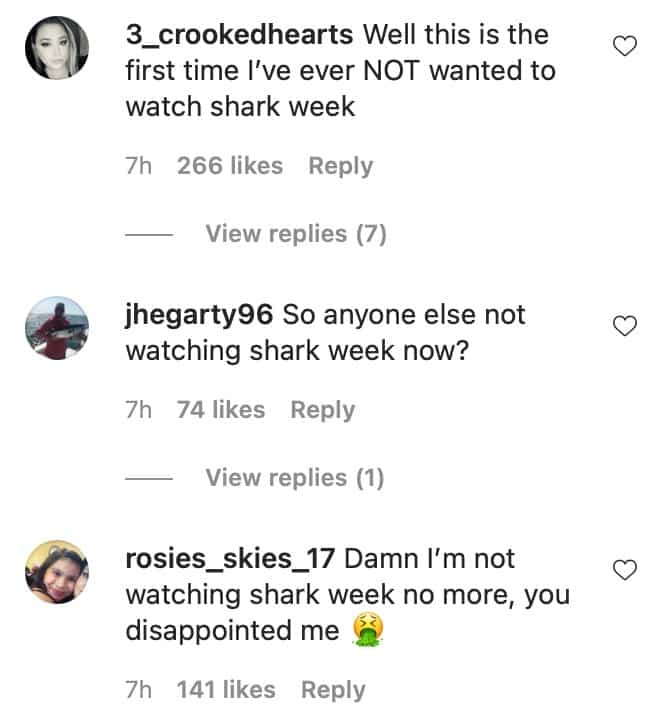 Comments under Shark Week post about David Dobrik
