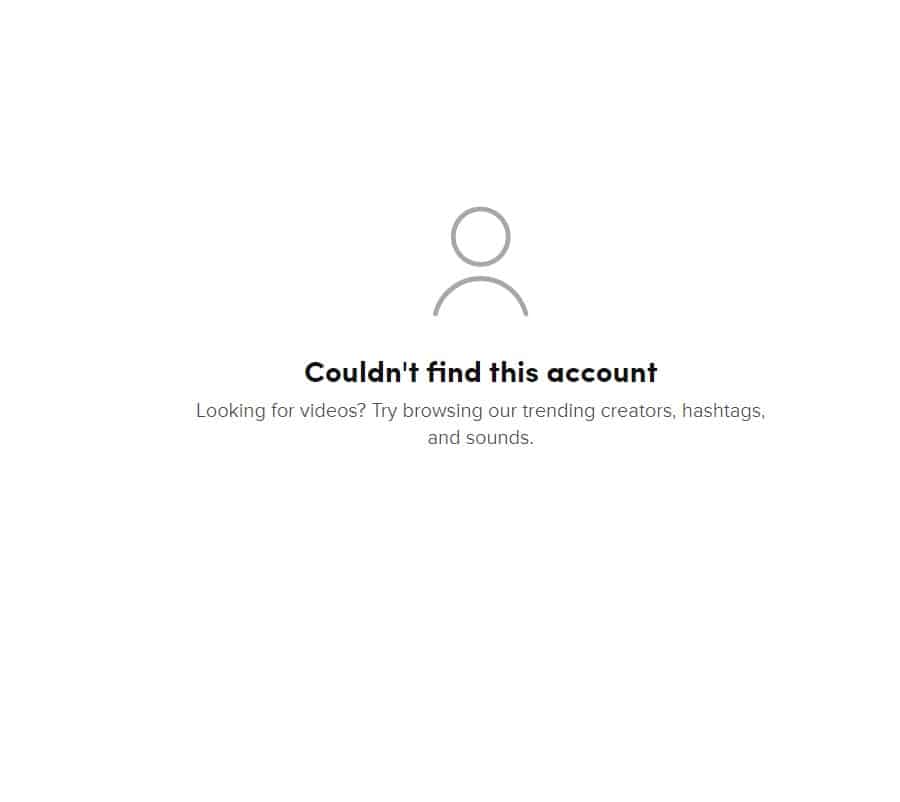 TiKTok screenshot showing missing account