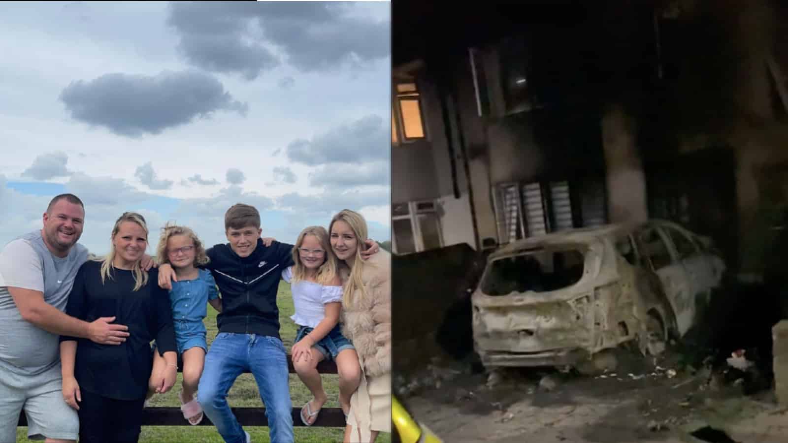 Photo of the Smithy Family and the destruction to their property after the fire